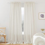 RYB HOME Long Curtains 95 inches Long for Farmhouse | Semi Sheer Linen Curtains for Living Room Bedroom, Light Filtering Semi Transparent, Rod Pocket, W34 x L95, Set of 2 by RYBHOME