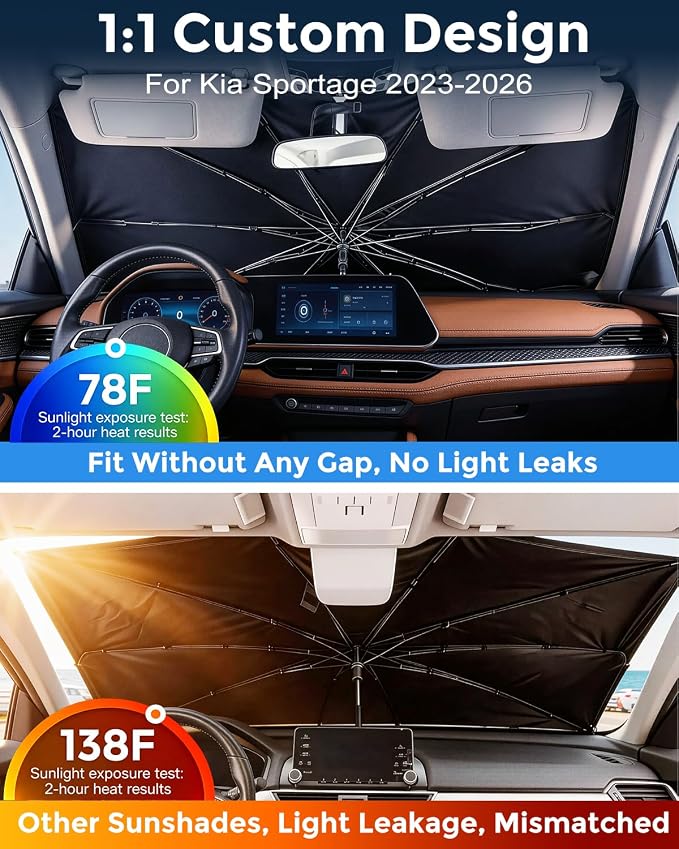 Weektic Custom Windshield Sun Shade Umbrella for Kia Sportage 2023-2026, [Double Thickened Ice Crystal Coating] Sun & Heat Protection, Keep Vehicle Cool & Protect Interior - Image 2