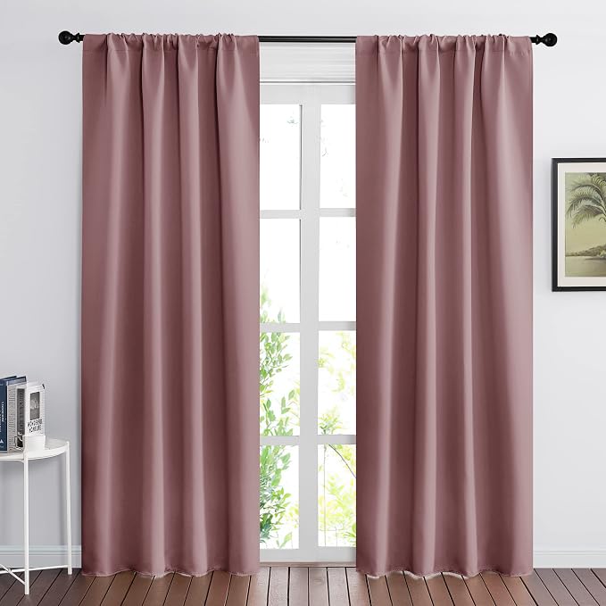 RYB HOME Blackout Curtains for Bedroom Living Dining Room 84 inches Long | Privacy Protection,Thermal Insulated,Sunlignt Heat Blocking,Drapes for Nursery Rental Room,W42 x L84,Dusty Rose,2 Panels by RYBHOME