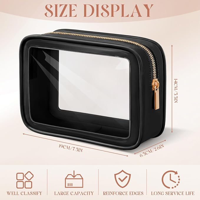 Hsei 6 Pcs Clear Makeup Bags Diaper Bag Organizer Travel Toiletry Bags with Zipper Clear Cosmetic Organizer Car Storage Pouch Bridesmaid Gift for Women Beach Vacation (Black) - Image 2