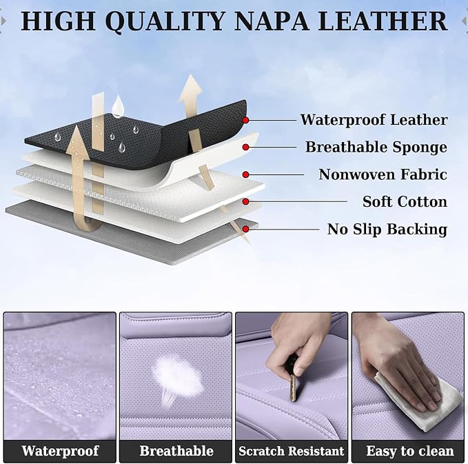 Coverado Car Seat Covers, Front Covers for Cars, Car Seat Cover Front Seats, Car Seat Protector Waterproof, Leather Car Seat Cushion, Universal Interior Covers Seat Protectors for Most Cars Purple - Image 6