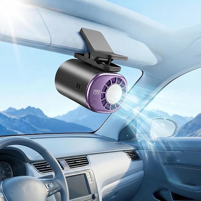 2026 Clip-on Car Air Conditioner Fan,Neck-style ice compress fan,with LED Display,360° Rotatable, 200 Speed Settings, Rechargeable Handheld Device,Suitable for Vehicles,waist,Office,Outdoor Use by Unknown