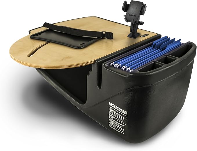 AutoExec AE-RMCD-PI-PM-11M Roadmaster Car Desk for Your Vehicle Workstation and Mobile Office, Natural with 400 watt Power Inverter and Phone Mount | Vehicle Workstation, Mobile Office, 400 Watt Power Inverter, Phone Mount by AutoExec