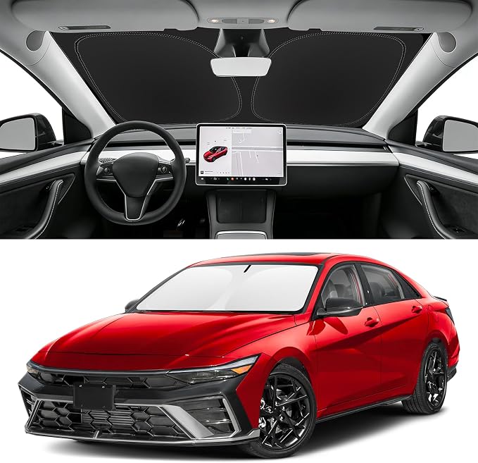 Custom Fit Windshield Sun Shade for Hyundai Elantra 2021-2026 | Blocks UV Rays and Sun Heat, Helps Reduce Interior Temperature, Protects Dashboard from Fading, Folds Easily for Storage by SLOGENTO
