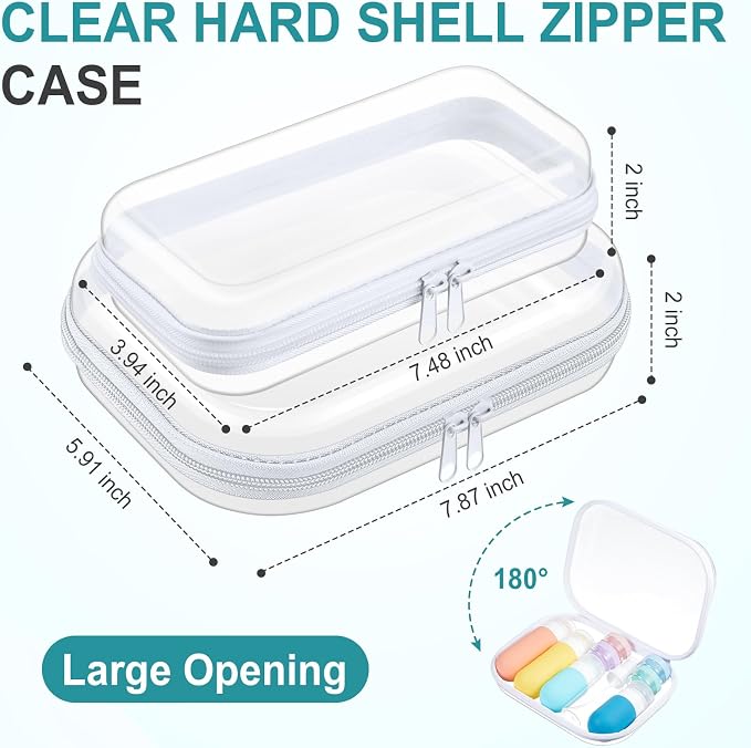 Ceenna 2 Pcs Clear Zipper Case Hard Shell Pouches,Medium + Slim Long Set | Multiple Sizes Plastic Makeup Bags Pencil Case Organizer Diaper Bag Pouches Clear Travel Toiletry Bag for Women - Image 2