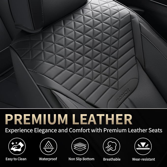 Seat Covers, Car Seat Covers Full Set, Luxury Nappa Leather Seat Covers, Breathable and Waterproof Car Seat Protector 5 Seat, Automotive Seat Covers Universal Fit for Most Cars-Coal Black - Image 8