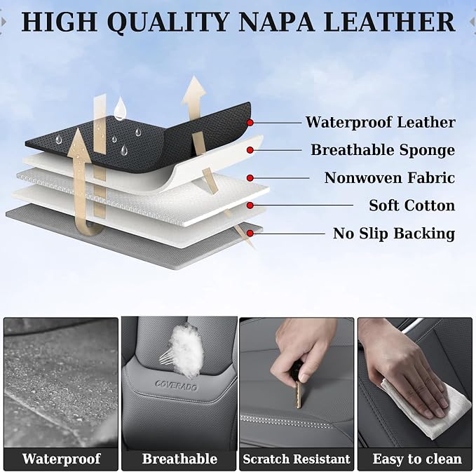 Coverado Car Seat Covers, Seat Covers for Cars, Waterproof Leather Auto Seat Protectors, Leather Car Seat Cushion, Car Interiors Accessories Universal Fit for Most Cars - Image 5
