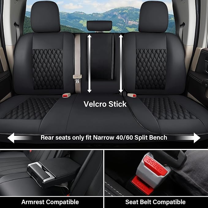 Coverado Custom Fit Front Seat Covers for Chevy Silverado/GMC Sierra 2007-2025 1500, 2015-2025 2500HD 3500HD Crew/Double/Extended Cab – Faux Waterproof Leather (Black) - Image 7