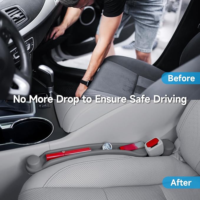 Givifive Car Seat Gap Filler 2Pack 3IN1 Organizer with Storage Slot & Hook | Soft Foam Seat Side Gap Filler Universal Fit Car SUV Truck Fill Gap Between Seats & Console Plug Stop Falling (Standard Gray) - Image 2