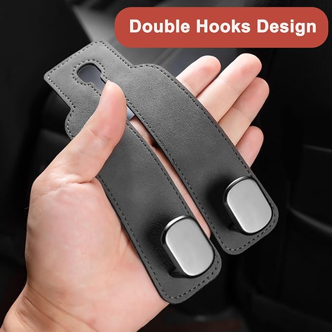 Amelity Car Headrest Hooks, Purse Hook for Car 2 Pack Gray | Universal Car Interior Accessories for Women, Available in 2/4 Pack, Storage Hanger Holds Purses, Backpacks, Grocery Bags - Image 3