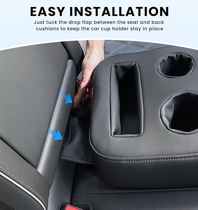 Sinvanho Car Cup Holder, Back Seat Cup Holder for Car Organizer | PU Leather Couch Sofa Bed Cup Holder Expander Tray, Boat Tray, Trucks, Minivans,SUVs,RVs,Vehicles,Holds Drinks,Remote,Snacks - Image 4
