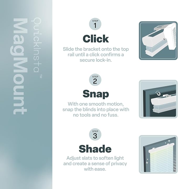 REGAL estate Strong Hold Magnetic Door Mini Blinds, White, 25 x 84 in | No-drill installation, Ideal for offices, kitchens, and magnetic steel entry doors, Light filtering, Cordless 1 in slats - Image 6