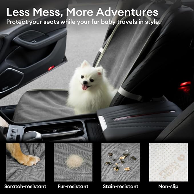 FUNNY FUZZY Dog Car Seat Cover for Front Seat, Dog Seat Cove Waterproof, Scratchproof Non-Slip Car Seat Protector, Universal Fit Most Cars, SUVs, Trucks, Grey - Image 3