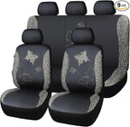 Flying Banner Butterfly car seat Covers ful Set Fashion Universal Lady Woman Female Rear Bench Split Colorized (Full Set - Faux Leather, Leopard Gray) by FlyingBanner
