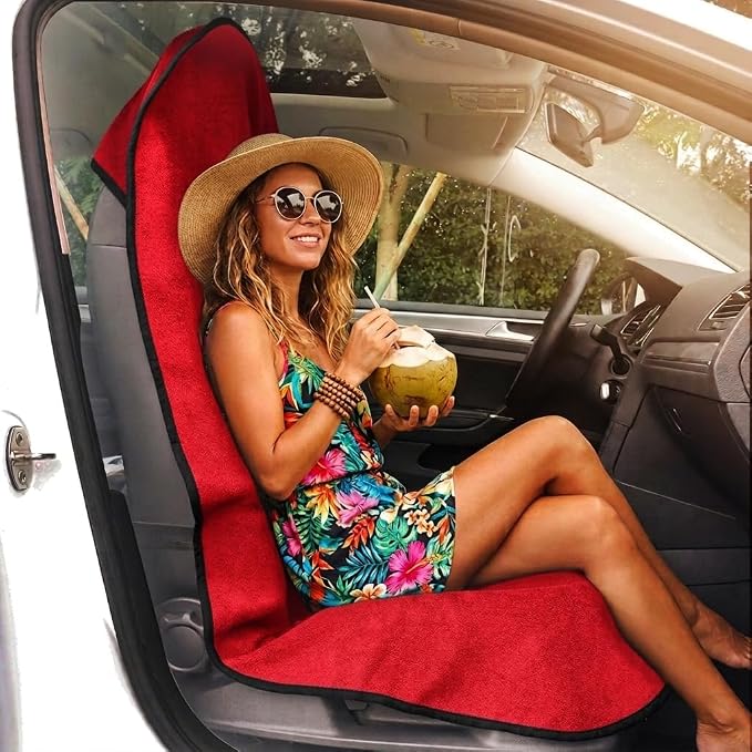 Car Seat Cover Protector Front Seats,for Gym Workout,Running,Swimming,Beach and Hiking,Waterproof Sweat Towel Bucket Seat Covers for Cars SUV Trucks (Red, 1Pcs) - Image 2