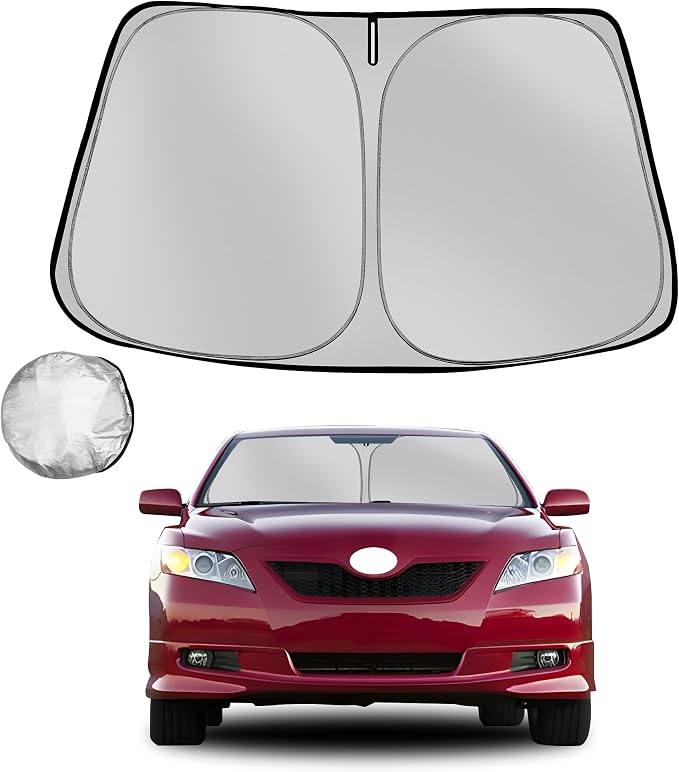 Windshield Sun Shade for 2007-2011 Toyota Camry | Foldable Sun Sunshade for Car Front Window Blocks UV Rays and Heat Automotive Interior Protector Custom Fit Accessories by Fonowka