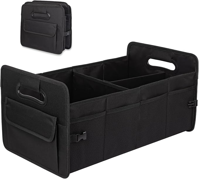 Car Trunk Organizer, Collapsible Car Organizers and Storage Large Black | Sturdy, Strong Capacity, Clean Decor, Multi Compartment Container Box, Adjustable Car Accessories for SUV Sedan Truck by JiatuA
