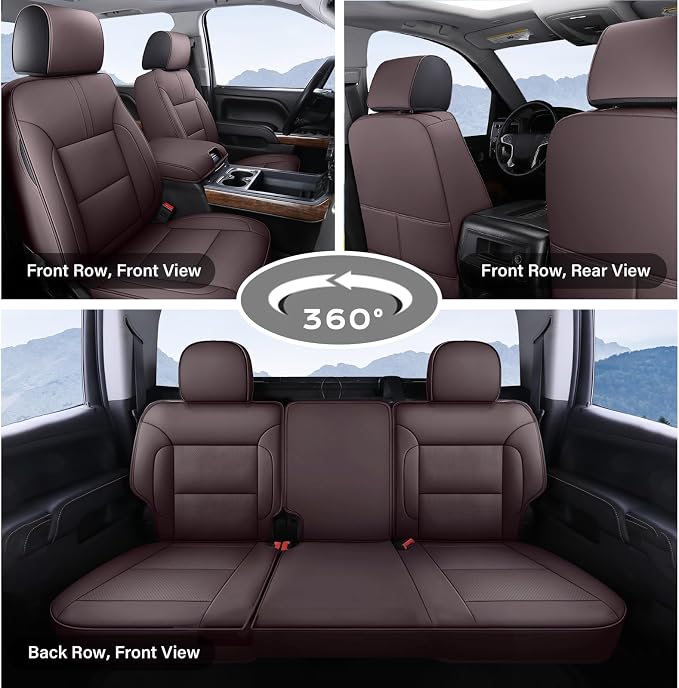 Coverado Silverado Seat Covers Full Set, Faux Leather Car Seat Covers Fit for Chevy Silverado GMC Sierra 2007-2013 & 2019-2026 1500, 2020-2026 2500HD 3500HD Crew Double Extended Cab(Brown) - Image 2