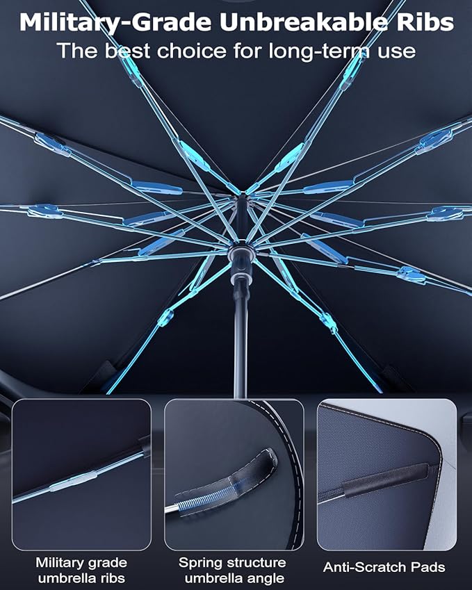 DMJN Umbrella Windshield Sun Shade for Honda Pilot (2005-2026), Car Sunshade for Front Windshield [Nano Ice-Crystal Coatings] UPF50+ Heat & UV Block, Protect Interior & Keep Cooler - Image 6