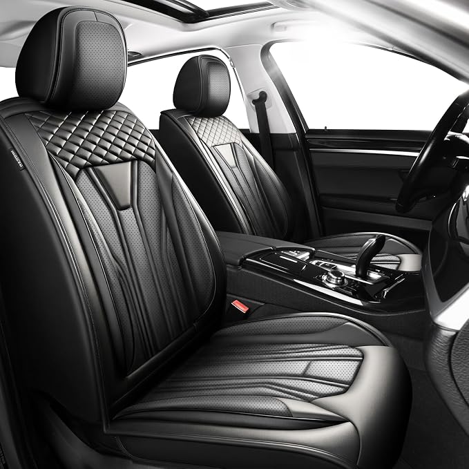 Fit Venza Premium Leather Car Seat Covers for Toyota Venza 2009-2025 2026 - Waterproof，Breathable，All-Weather Seat Cushion Protecto & Airbag Compatible, 2 Front Seat All Black by Unknown
