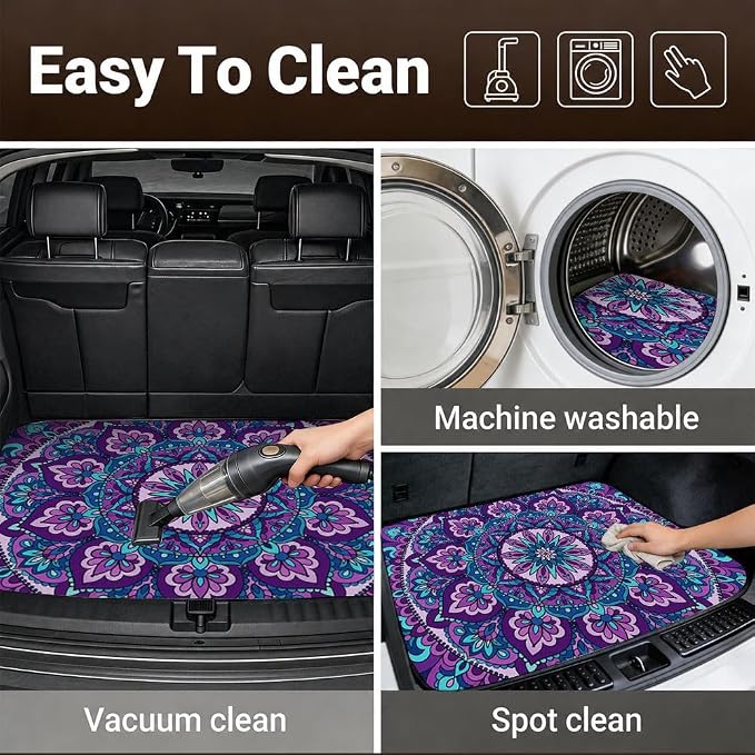 Car Trunk Mat for SUV, 29"x39" Boho Purple Mandala Cargo Liner Protector | All Weather Universal Cargo Liners for Dogs, Car Accessory for SUVs/Sedan/Wagons, Durable Non-Slip Washable Rear Cargo Mat - Image 6