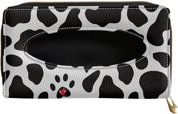 Biyejit Dog Paw Cow Print 2 Pack Car Tissue Holder, Sun Visor Napkin Holder, PU Leather Backseat Tissue Case Holder for Car Decorations by Biyejit