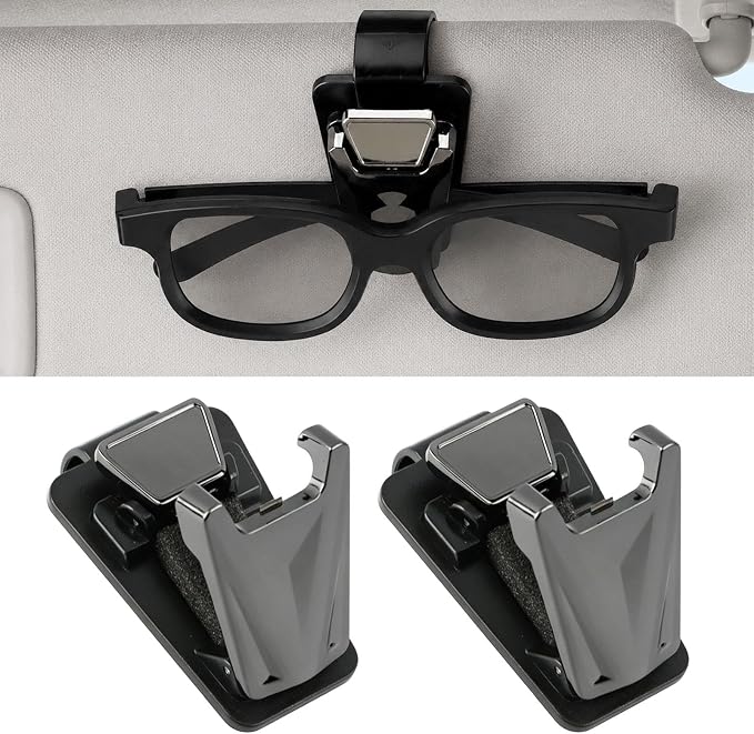 Sunglass Holder for Car, One-Handed Operation Auto Clamping Glasses Clip with Metal Clamp and Soft Scratch Resistant Sponge Pad for Sun Visor, Universal Car Visor Accessories (Gray, 2 Pack) by Unknown
