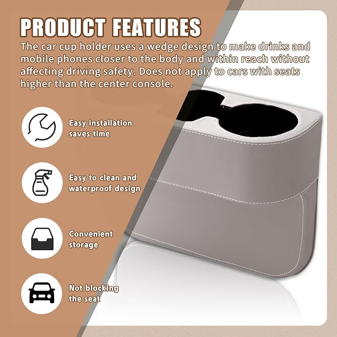 Car Cup Holder, PU Leather Auto Front Seat Organizer, Multifunctional Cup Drink Holders, Gap Filler Storage Box Coin Bucket Console Side Pocket Cell Mobile Phone Holder (Gray) - Image 5