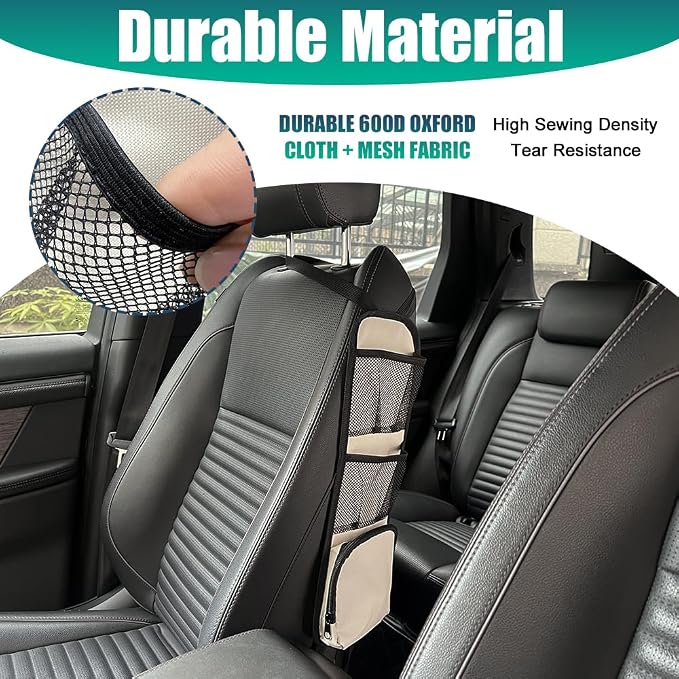 2PCS Car Seat Storage Hanging Bag, Car Seat Side Organizer, Multifunctional Cars Mesh Net Pocket, Multi-Pocket Seats Side Storage Interior Accessories Universal for Car SUV (Ivory White, 2PCS) - Image 3
