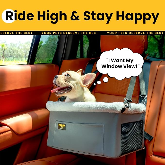 Conlun Dog Car Seat Booster | Steel Frame Anti-Collapse | Small Pet | Grey | Heavy-duty Oxford | Rigid Skeleton Stops Wobbling | Leash Prevents Escapes | Elevated Pet Booster for Calm Car Trips - Image 7