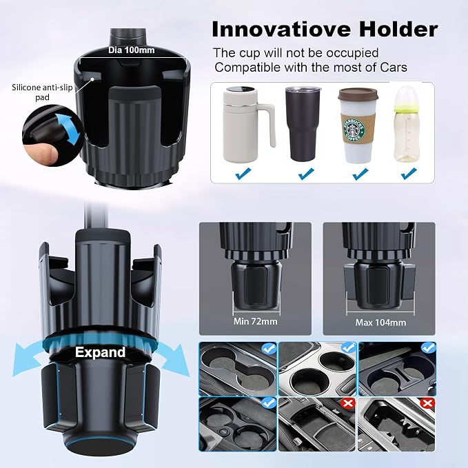 Cup Holder Phone Mount, 2 in 1 Universal Cup Holder Expander with Long Arm 360°Rotation Cup Phone Holder for Car Fits All 4-7” iPhone Galaxy Smartphones and Most Truck Bottles - Image 4