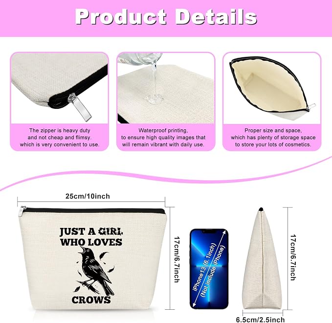 Crow Lover Gifts Makeup Bag Crow Gifts for Women Crows Themed Gift Black Crows Cosmetic Bag Bird Watching Gift Bird Lover Birthday Christmas Graduation Gift for Friend Daughter Colleague Sisters - Image 2