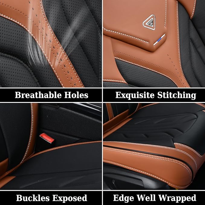 Coverado Front Seat Covers, Car Seat Covers Front Seats, Leather Seat Covers for Cars, Automotive Seat Covers Car Seat Protector Car Accessories Fit for Most Sedans SUV Pick-up Truck(Black&Brown) - Image 8
