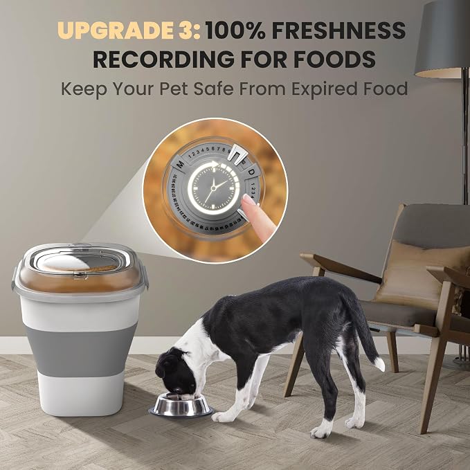 32-35 Lbs Dog Food Storage Container Wheels,Collapsible Dog Food Container | Pet Food Storage Container with Transparent Airtight Lid,Date Track,Keep Fresh for Rice,Flour,Sugar,Scoop and 2PCS Container - Image 6