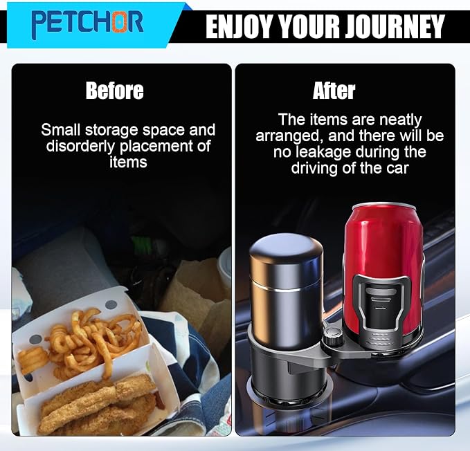 Car Cup Holder Expander, 2 in 1 Cup Holder for Large Bottles Drinks | With Impact-resistant Silicone Edges for Anti-Slip Stability. The 2-in-1 Design Maximizes Space for Phone, Drink, and Snack - Image 7