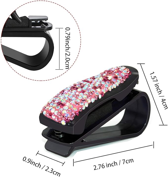 Glasses Holders for Car Sun Visor, 2 Pack Bling Crystal Rhinestones Fashion Car Eyeglasses Sunglasses Hanger Mount with Ticket Card Clip for Women Girls (Purple) - Image 2
