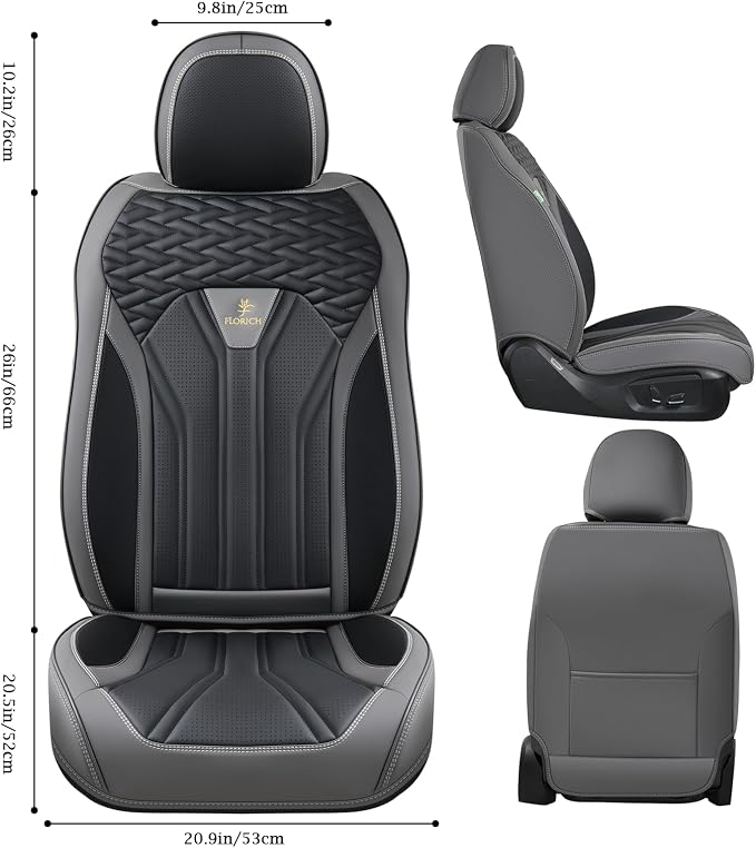 Seat Covers for Cars, Waterproof Seat Covers, Leather Car Seat Covers 2 Pack, Universal Seat Cushion Protector for Most Cars Trucks SUV-Gray&Black - Image 2