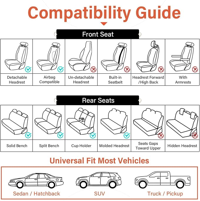 Coverado Leather Seat Covers, Car Seat Covers Full Set, Waterproof Faux Leather Seat Cover, Car Seat Protectors 5 Seats, Automotive Seat Covers Universal Fit for Most Cars SUV Trucks, Gray - Image 8