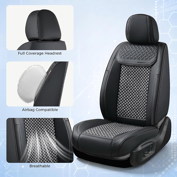 Coverado Leather Seat Covers for Car, Waterproof Car Seat Covers Full Set, 2 in 1 Conversions Car Seat Cover Protector Car Accessories Universal Fit for Most Cars SUVs and Trucks (Black&Gray) - Image 6