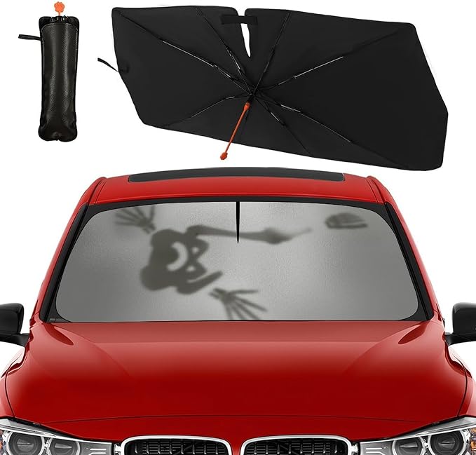 Skull Skeleton Car Windshield Sun Shade Umbrella Bendable Handle Foldable Funny Skull Sunshade for Car Windshield Block UV Rays Keep Vehicle Cool for Most Sedans SUV Trucks Cars 57"x30" - Image 4