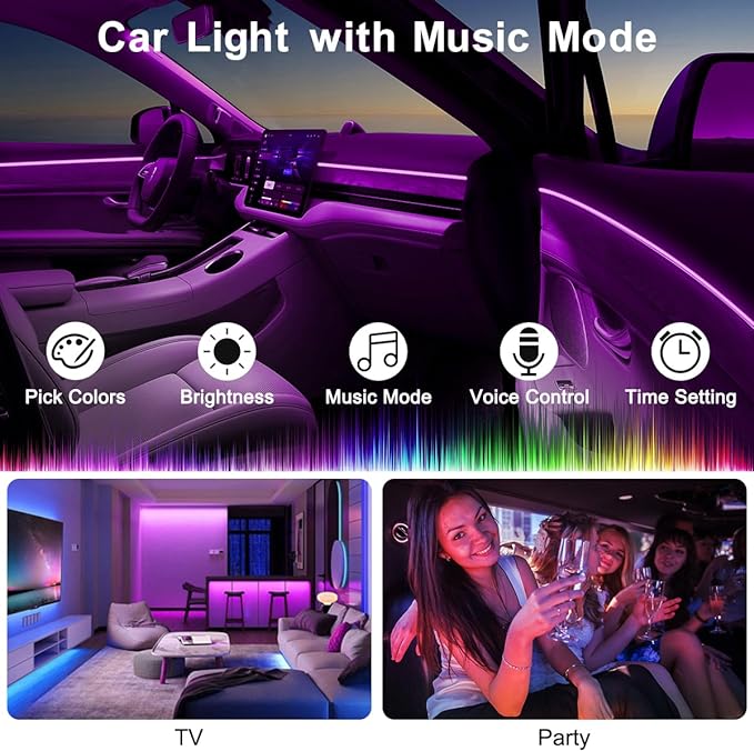 Interior Car Lights, 9 in 1 RGB Ambient Lighting Kit APP/Remote Control | 16 Million Colors and 29 Preset Modes, Inside Car Lighting Accessories, 12V - Image 5