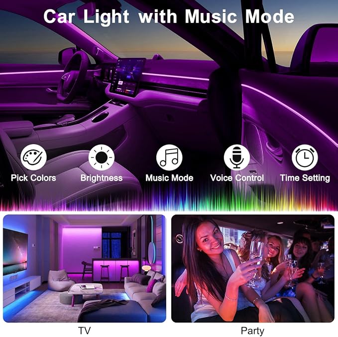 Interior Car LED Strip Lights, RGB 2 in 1 USB Car Ambient Lighting Kit | Wireless APP & Remote Control, 158 Inches Fiber Optic, Inside Neon Dash Lights with Music Mode Car Interior Accessories - Image 6