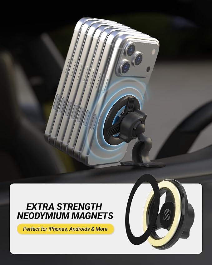 Scosche MagSafe Car Mount, Magnetic Dashboard Phone Holder for Car with 3M Adhesive Base, Strong Magnet Hold, 360° Rotatable Cell Phone Car Mount for iPhone 17/16/15/14/13/12, Includes Magnetic Ring - Image 2