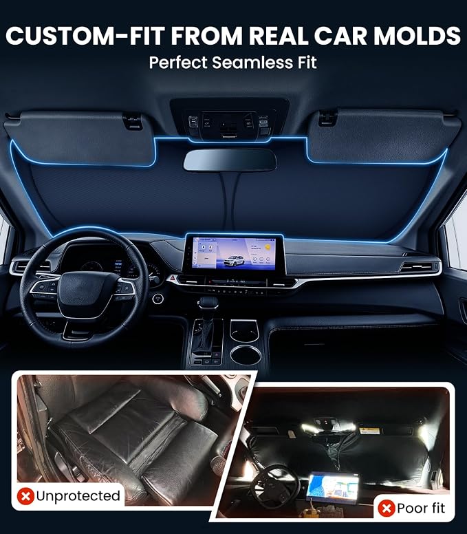 Zanch Custom Windshield Sun Shade for Toyota Sienna 2022-2026, 7-Layer UV & Heat Block, 3D Laser Scanned, Interior Protection, Keep Car Cooler, Foldable Minivan Accessories - Image 4