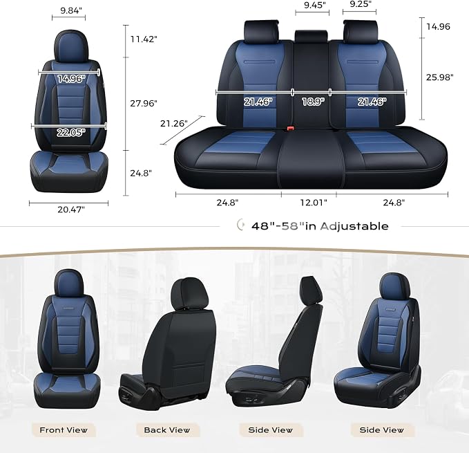 Coverado Car Seat Covers Front, Seat Covers for Cars, Waterproof 2-Pack Car Seat Cushions, Leather Carseat Seat Protectors, Universal Seat Covers Fit for Most Sedans SUV Pick-up Trucks(Black&Blue) - Image 4