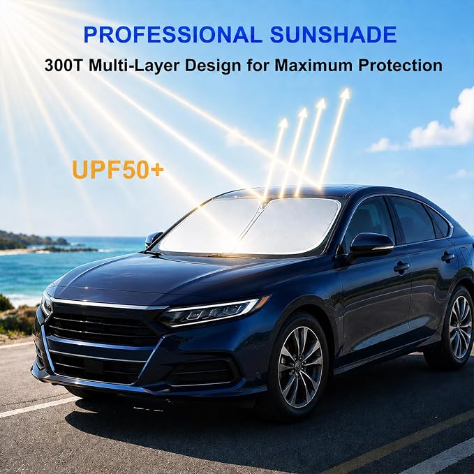 2026 New Upgrade Car Windshield Sun Shade Umbrella 300T Oxford | 55.12 × 27.6 Inch Fits Sedan SUV Truck Blocks UV & heat scratch resistant foldable with storage pouch protects dashboard - Image 3