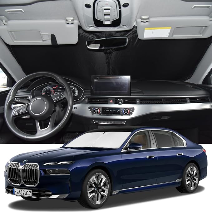Windshield Sunshade for BMW 7-Series 2023-2026 Sun Shade | Upgrade 4 Layers Blocks UV Rays Custom Fit 7-Series 240T Car Window Shades Front Windshield Keep Cool Foldable by ZOIBVCARSUNSHADE