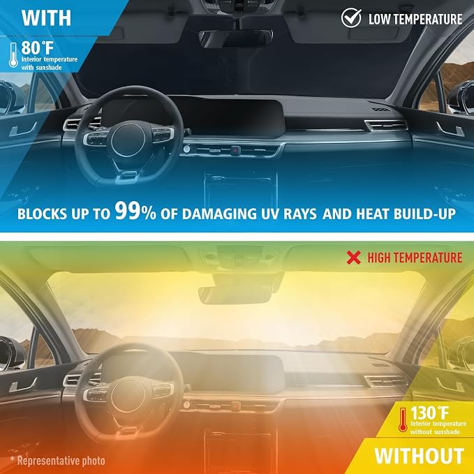 CLIM ART Windshield Sun Shade for Cadillac XT5 2017-2026, Custom-Fit Foldable Car Sunshade, Vehicle Sun Protector, Front Auto Windshield Cover, Car Accessories - WS5033 - Image 2