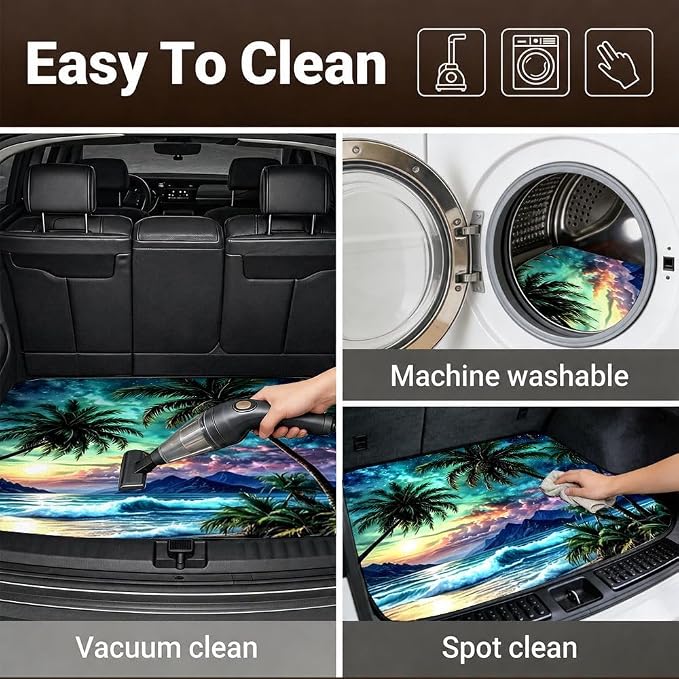 Car Trunk Mat for SUV, 29"x39" Palm Tree Sunset Beach Cargo Liner Protector | All Weather Universal Cargo Liners for Dogs, Car Accessory for SUVs/Sedan/Wagons, Durable Non-Slip Washable Rear Cargo Mat - Image 6