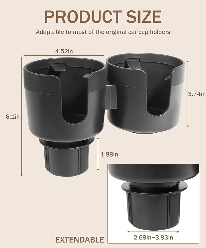bylikeho 2-in-1 Cup Holder Expander,Multifunctional Car Cup Holder Expander Adapter for Car with Expandable Insert, Fits Yeti,Car Accessories - Image 2